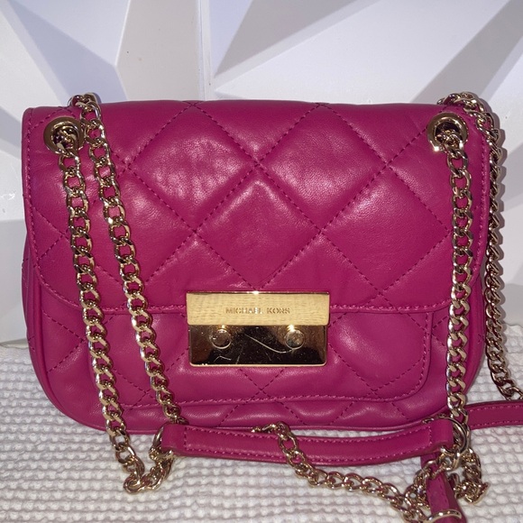 Michael Kors Handbags - Michael Kors Sloan pink/raspberry soft leather quilted Crossbody purse bag